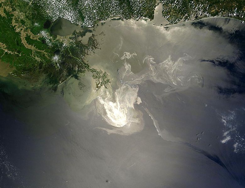 satellite image of a huge oil sheen in the Gulf of Mexico