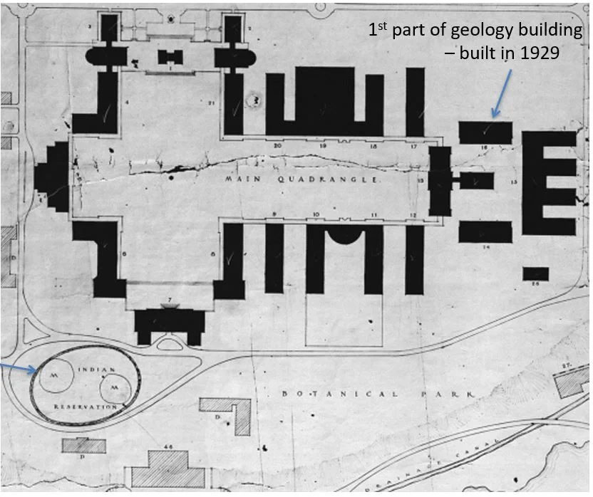 Undated early schematic of the LSU campus shows the Mounds labeled as "Indian Reservation"