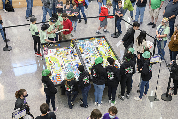 Students working on robotics