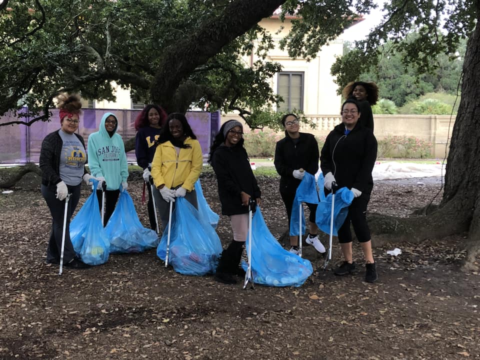 Students pick up recyclable materials